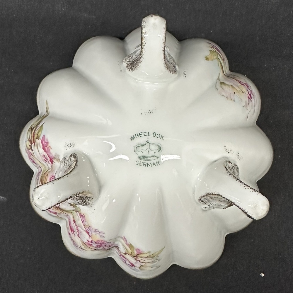 Wheelock Germany 5 1/2" Footed Porcelain Bowl, Floral With Gold Trim, Antique - Picture 5 of 10